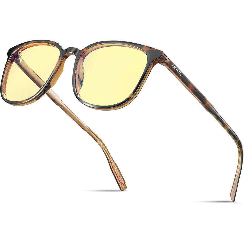 Unisex Tortoiseshell Eyewear Look Clear Frame Yellow Lens Anti Eyestrain Glasses